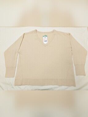Lucky Brand Cream Multi Crewneck Long Sleeve V Neck Sweater Women's XL NEW W/ TA